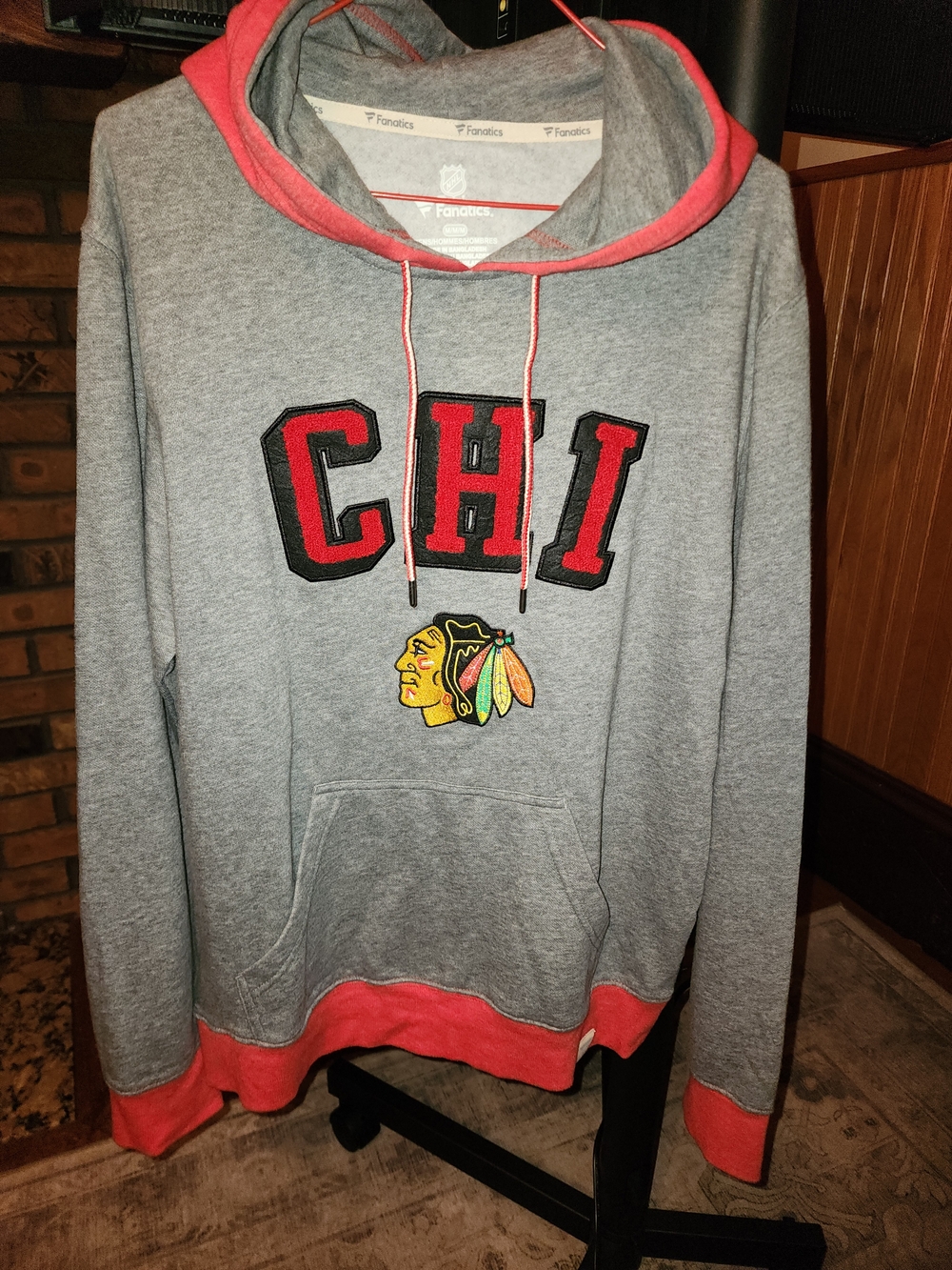 Fanatics Grey Pullover Hoodie with Coral Trim and CHI Crest